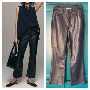 Pistola Black Lennon Faux Leather Crop Flare Pants Size 26
